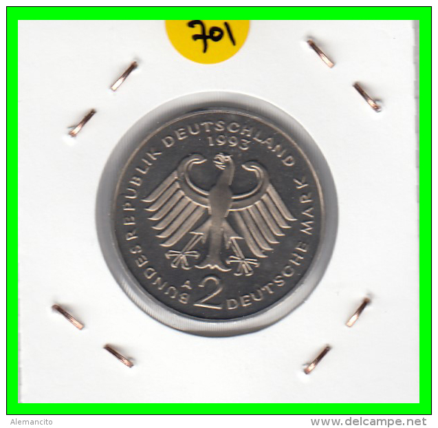 ALEMANIA - GERMANY  MONEDA DE 2.00 DM - AÑO 1993 -A  KURT SCHUMACHER S/C - 2 Marcos