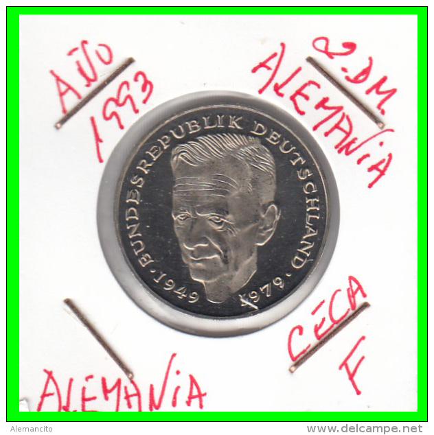 ALEMANIA - GERMANY  MONEDA DE 2.00 DM - AÑO 1993 -F  KURT SCHUMACHER   S/C - 2 Mark