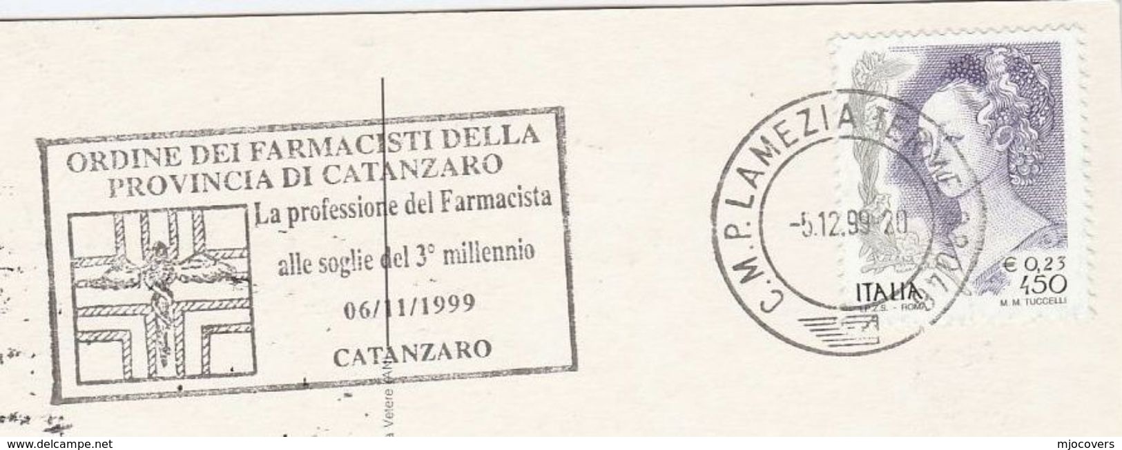 1999 Cover PHARMACY CANTAZARO   SLOGAN (postcard Lions International Club) Health Medicine Stamps Italy - Pharmacy