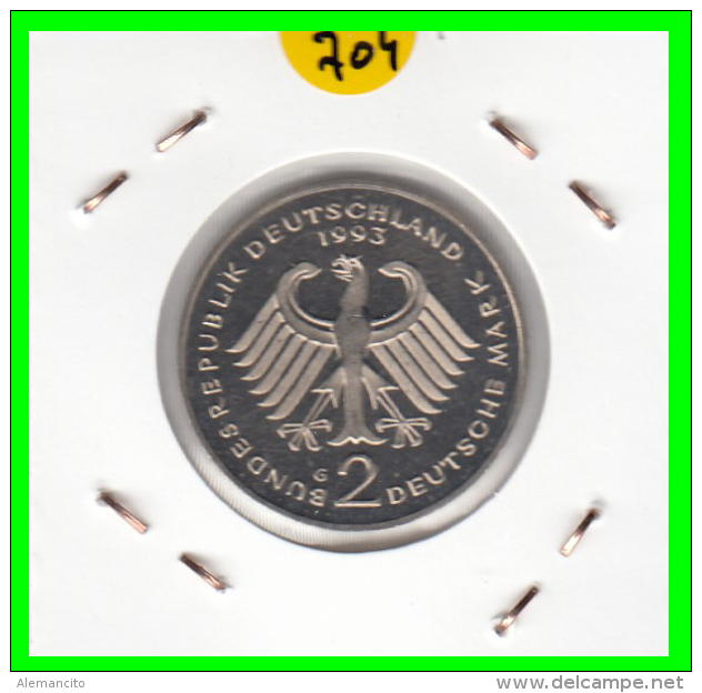 ALEMANIA - GERMANY  MONEDA DE 2.00 DM - AÑO 1993 -G  KURT SCHUMACHER   S/C - 2 Marcos