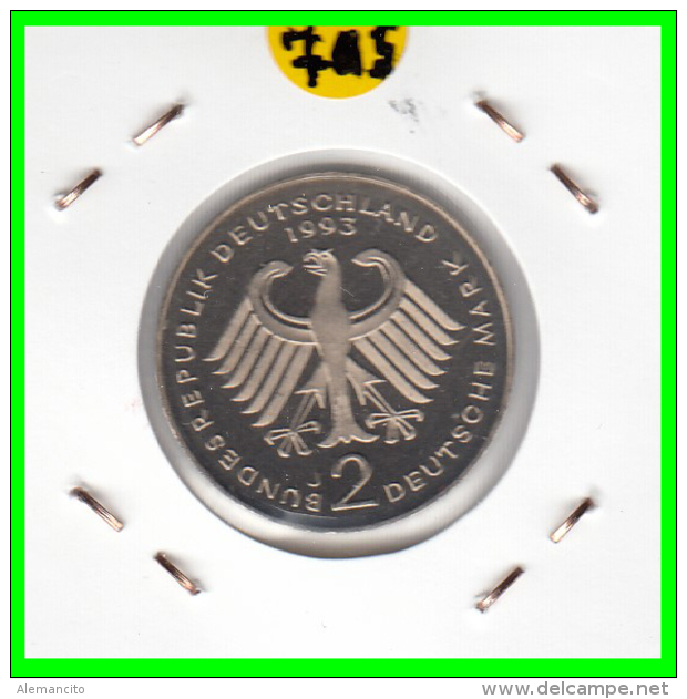 ALEMANIA - GERMANY  MONEDA DE 2.00 DM - AÑO 1993 -J  KURT SCHUMACHER  - S/C - 2 Marcos