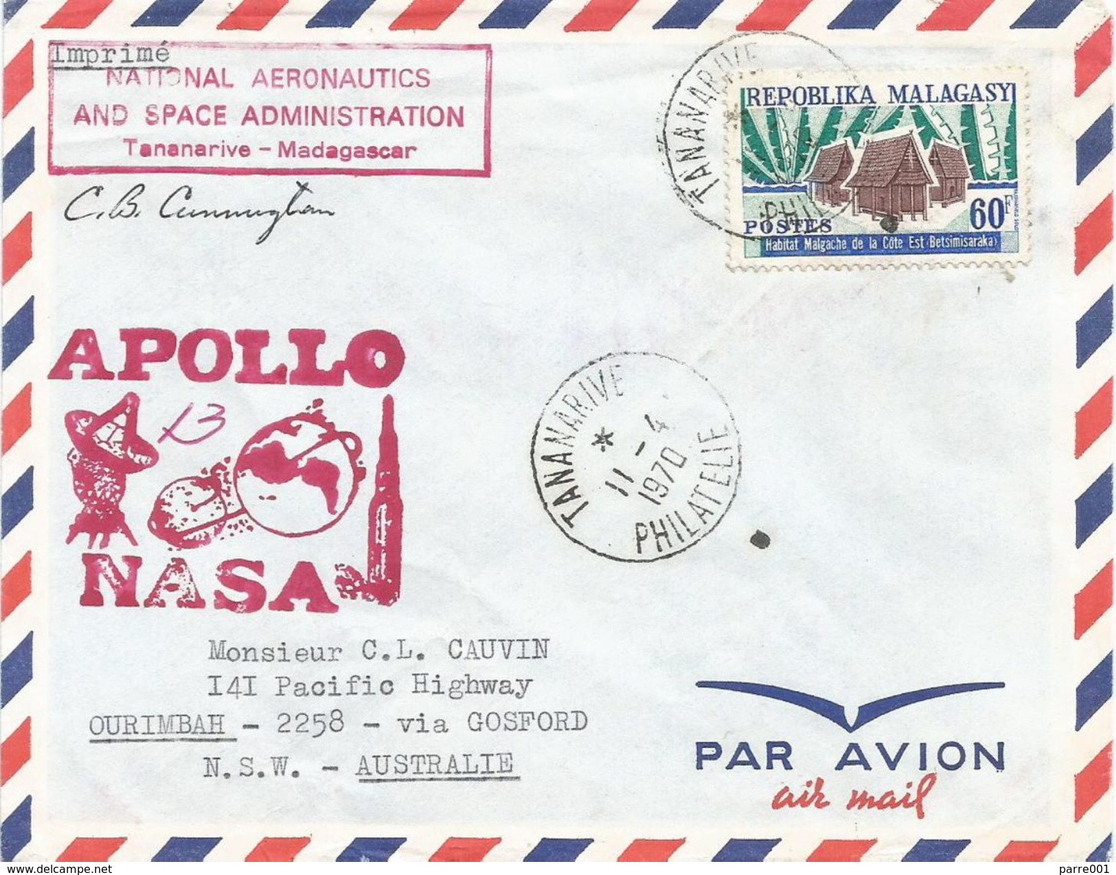 Madagascar 1970 Tananarive Satellite Tracking Station NASA Apollo Space Cover - Madagaskar (1960-...)