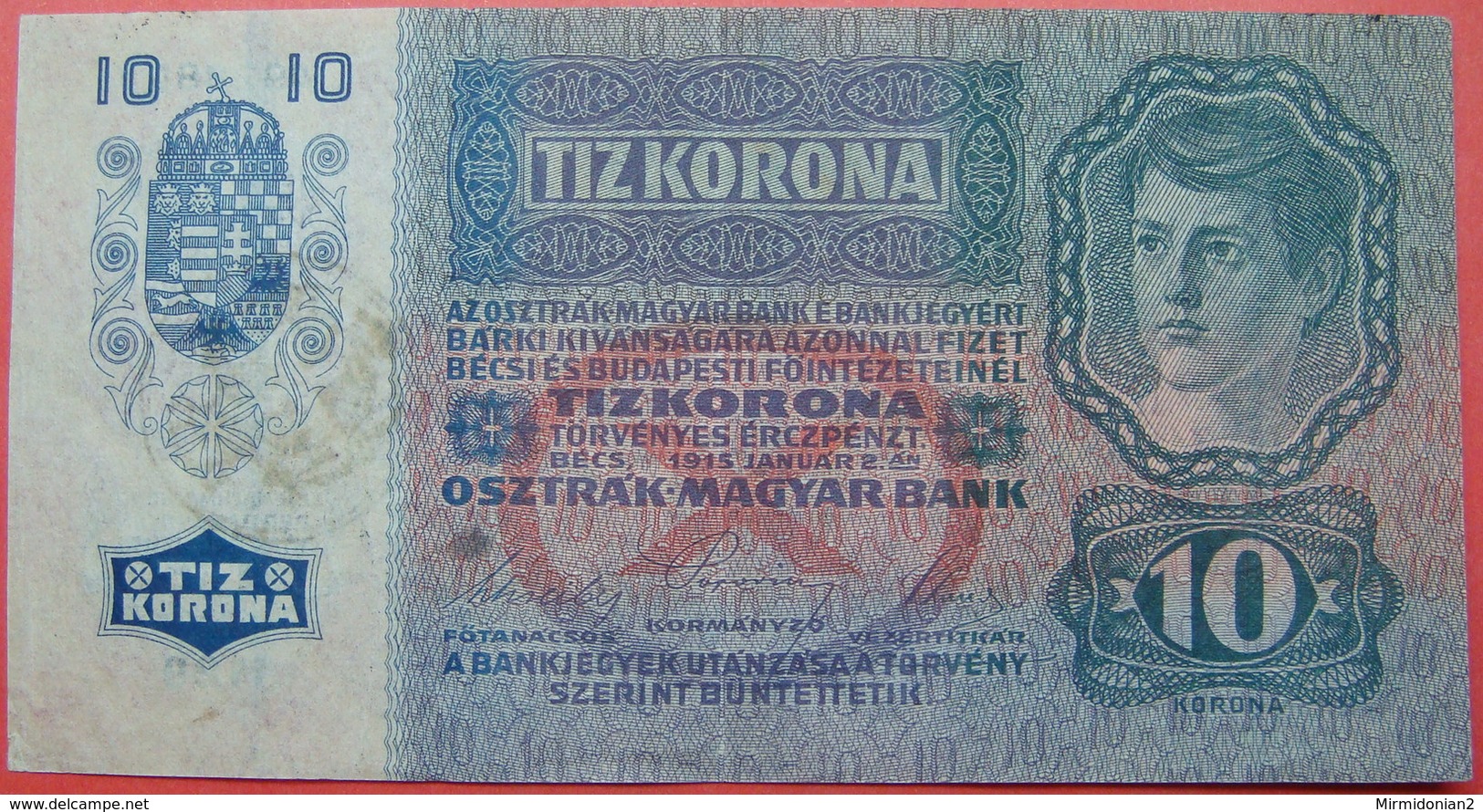 FIUME - RIJEKA 10 KRONEN ND 1918 (OLD DATE 1915), ITALY, CROATIA, AUSTRIA, HUNGARY, SEAL ON OBVERSE, ORIGINAL SEAL, RARE - Non Classés