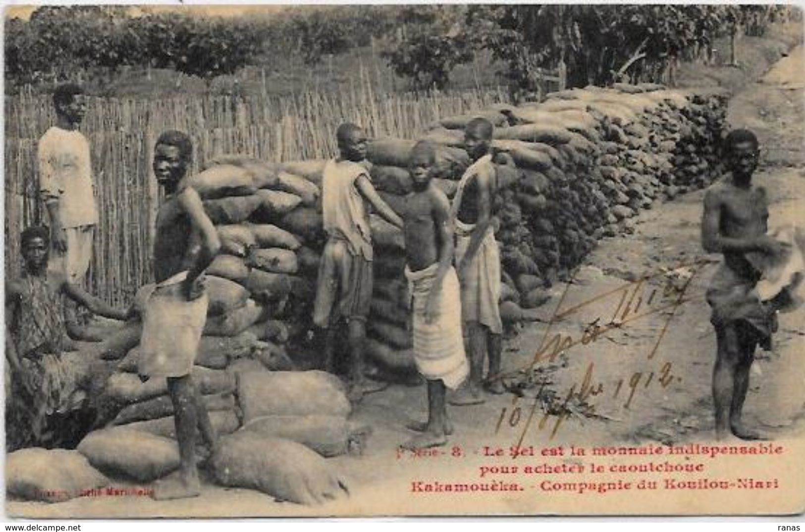 CPA Congo Afrique Noire Types Ethnic Métier Caoutchouc Sel Circulé - Congo Français