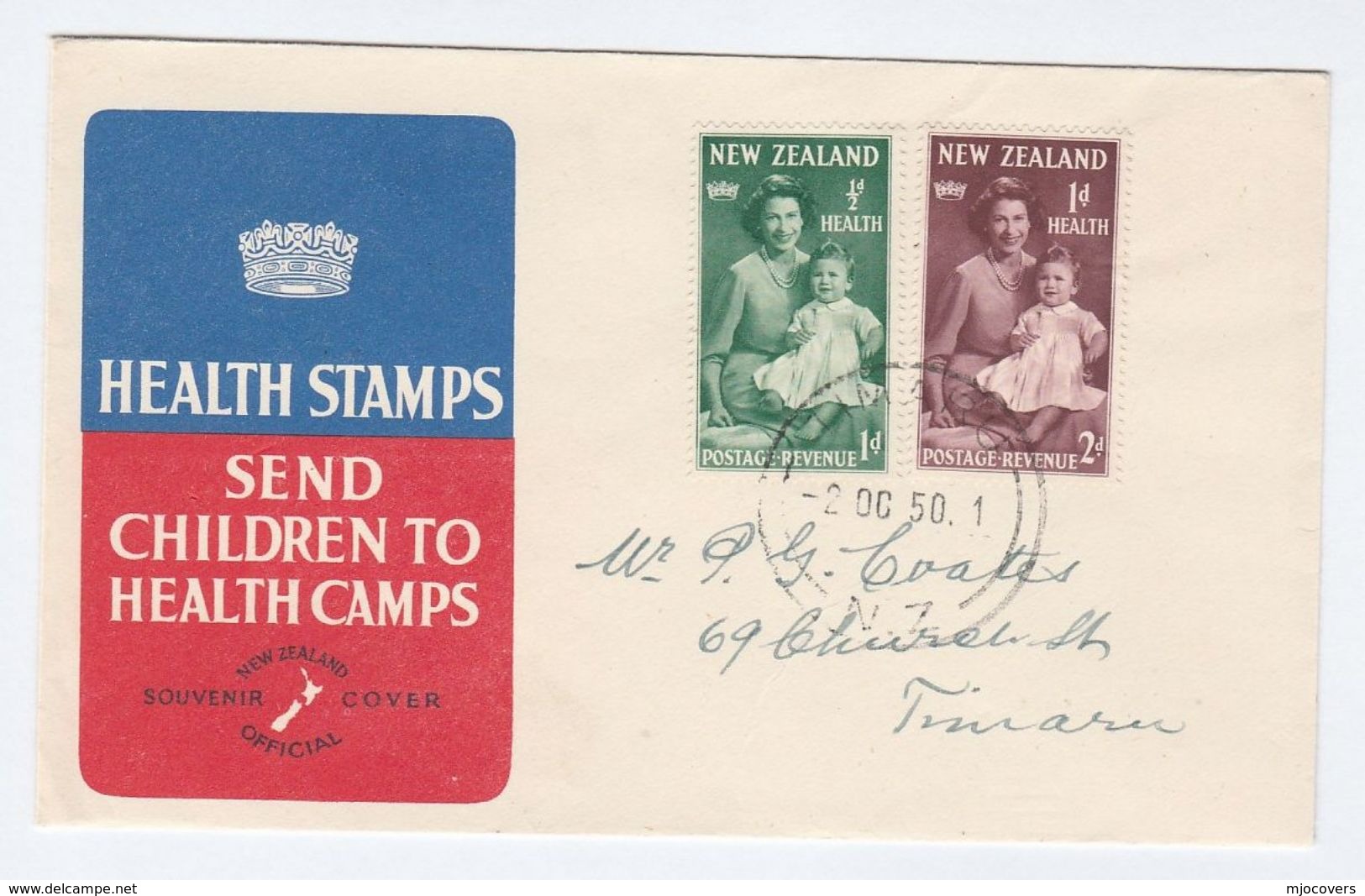 1950 Timaru NEW ZEALAND FDC HEALTH  Stamps Cover Royalty - FDC