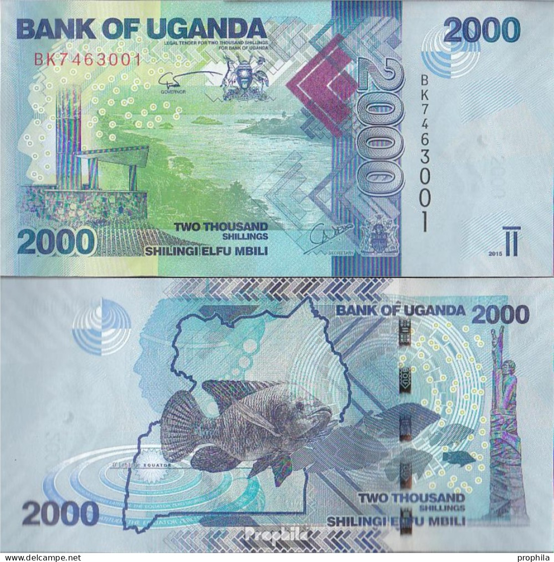 Uganda Pick-Nr: 50c Bankfrisch 2015 2.000 Shillings - Uganda