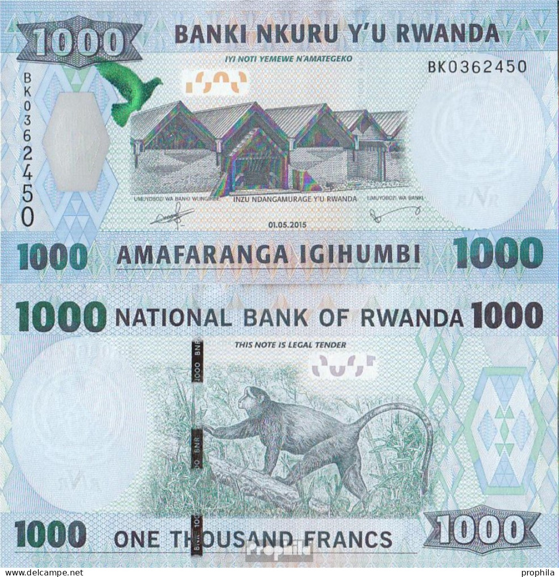 Ruanda Pick-Nr: 39 Bankfrisch 2015 1.000 Francs - Ruanda