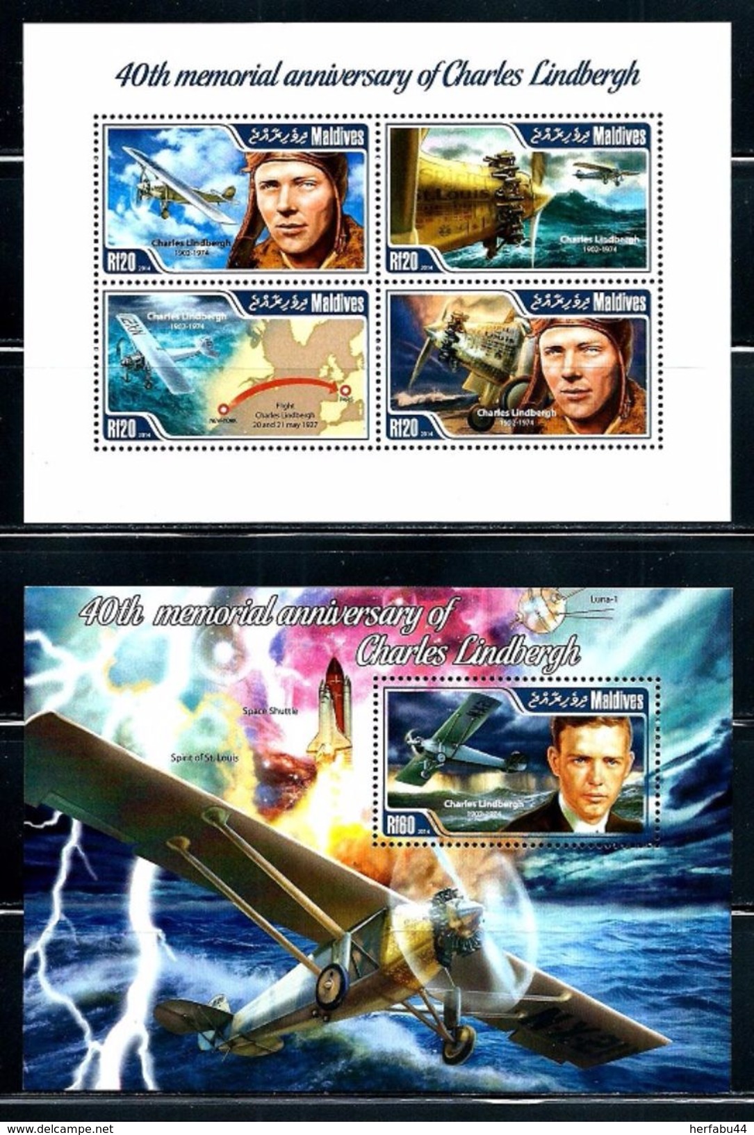 Maldive Islands      "Charles Lindbergh"      Sheet Of 4  & Souvenir Sheet     SC# 3105, 3115   MNH  SCV$  19.50 - Maldives (1965-...)