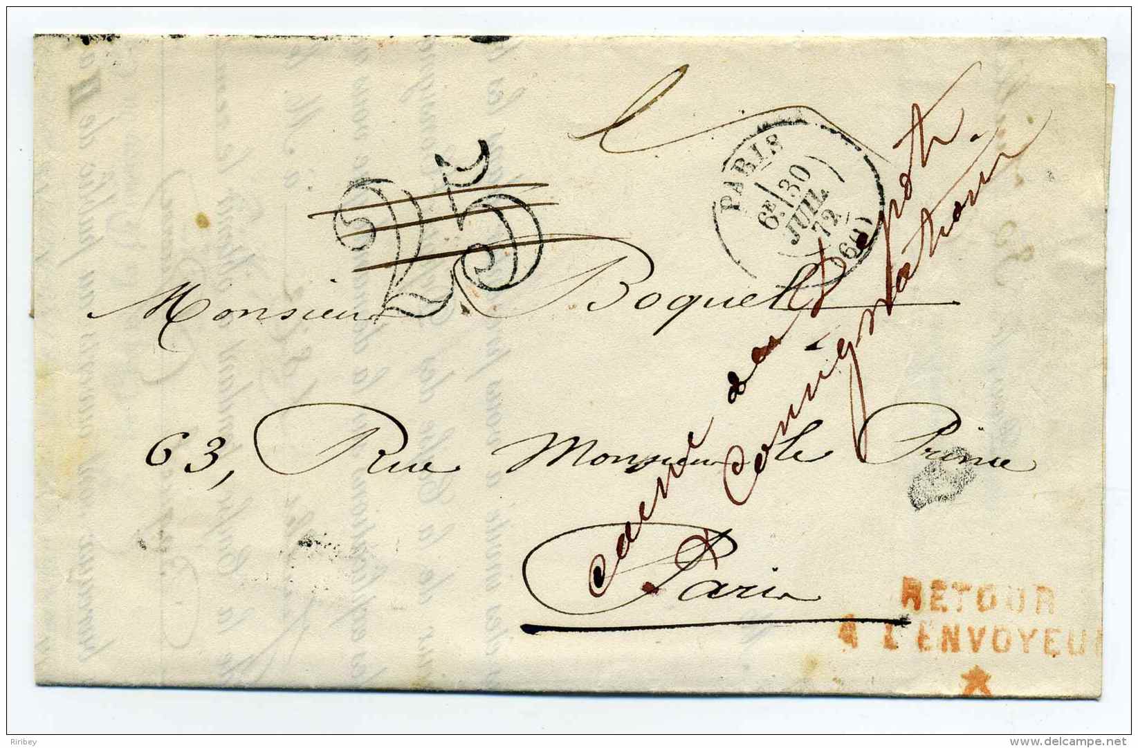 REBUT DE PARIS /   Lettre De La Caisse Des Dépots Et Consignation Non Remise  / 1872 - 1849-1876: Classic Period