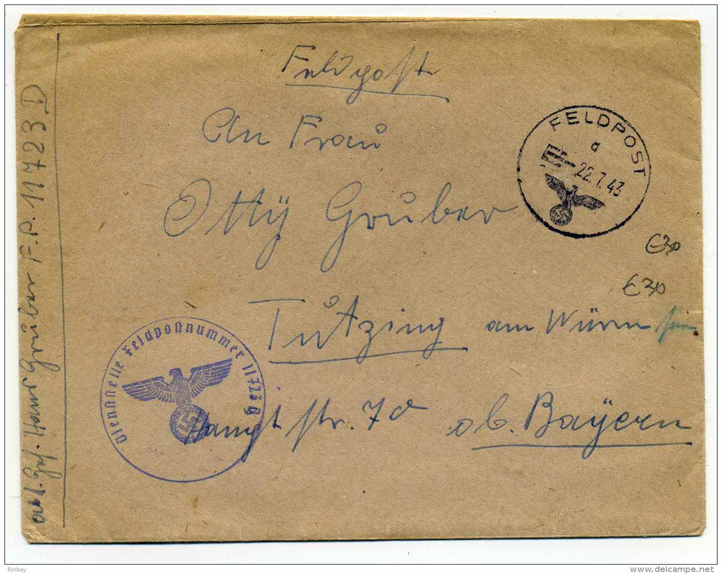 WW2 Lettre FELDPOST Du Bureau 11723 D , ST Germain En Laye  -  3eme Companie 6è Régiment De Sécurité  / 22 Juillet 1943 - Guerre De 1939-45