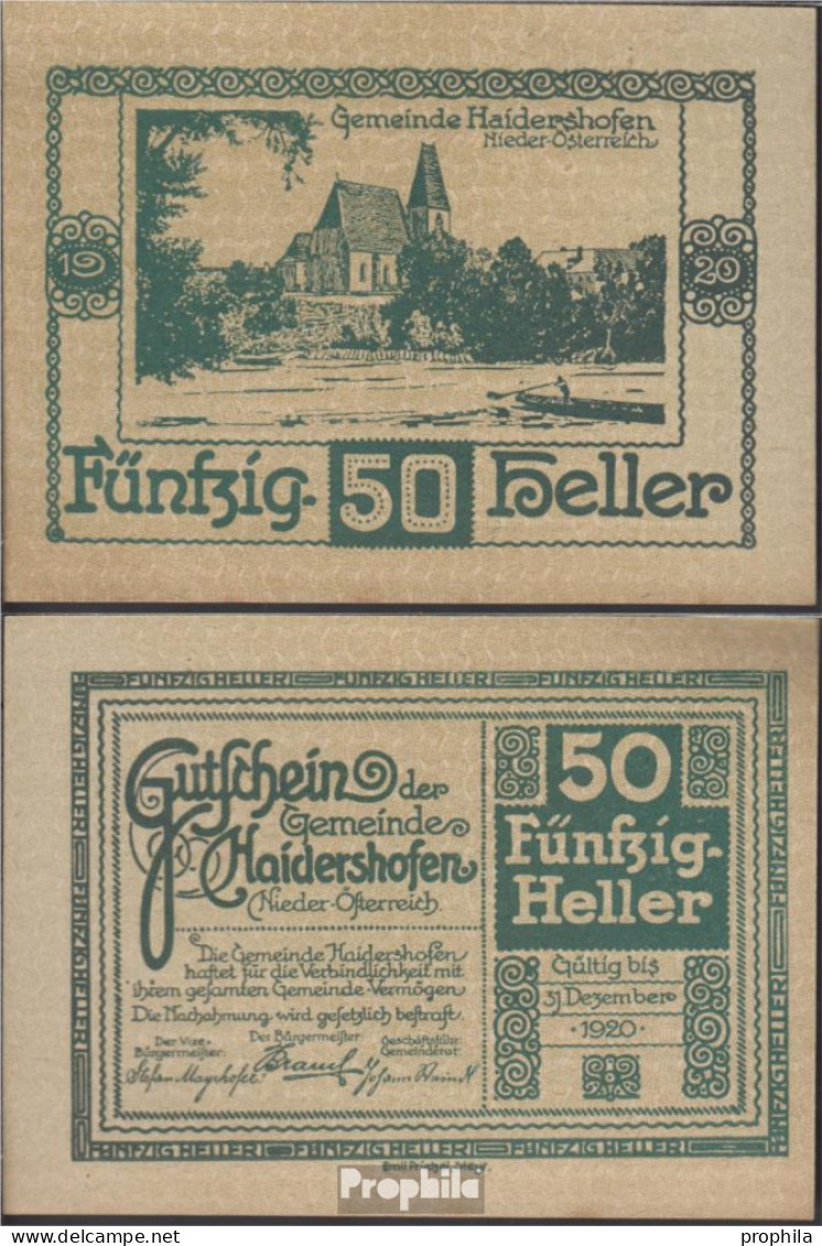 Haidershofen Notgeld Der Gemeinde Haidershofen Bankfrisch 1920 50 Heller - Notgeld