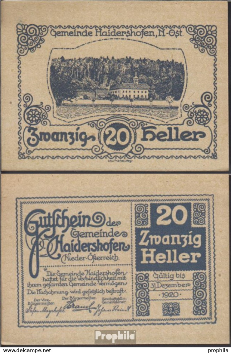 Haidershofen Notgeld Der Gemeinde Haidershofen Bankfrisch 1920 20 Heller - Monétaires/De Nécessité