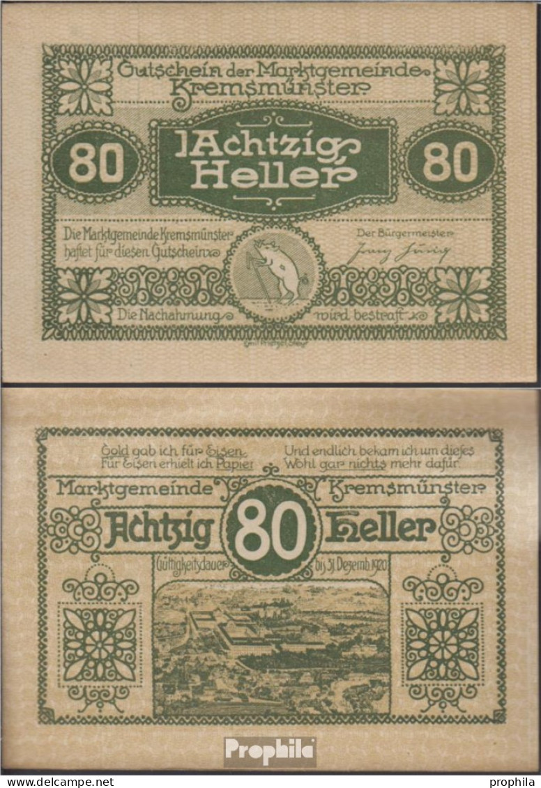 Kremsmünster Notgeld Der Stadt Kremsmünster Bankfrisch 1920 80 Heller - Oesterreich