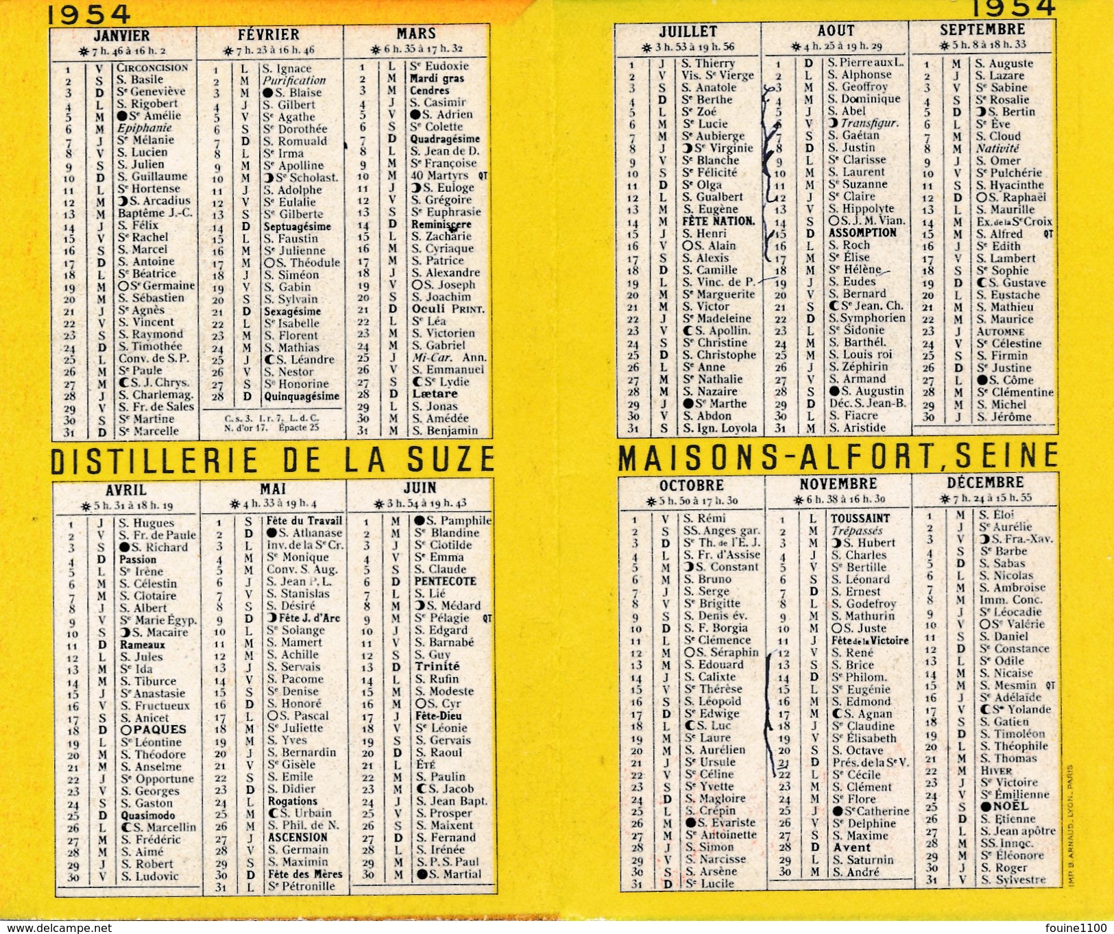 Petit Calendrier Format Déplié 14 X 11,5 Cm LIQUEUR SUZE ( Alcool ) Année 1954 - Small : 1941-60