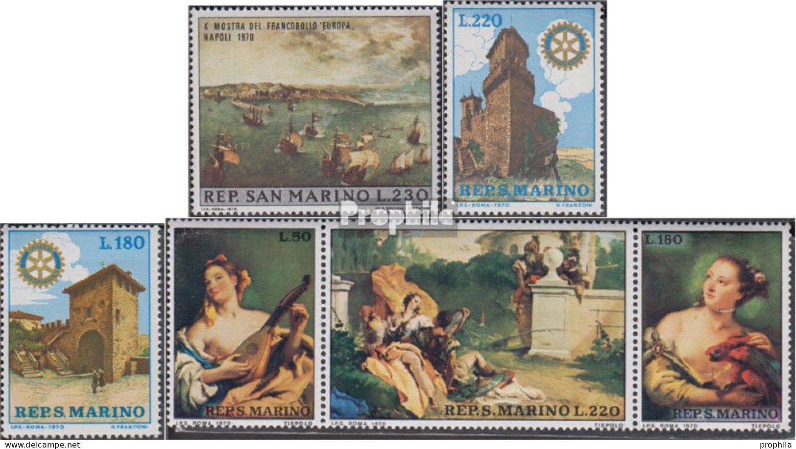 San Marino 954,957-958,959-961 Dreierstreifen (kompl.Ausg.) Postfrisch 1970 Europa, Rotary, Tiepolo - Ungebraucht