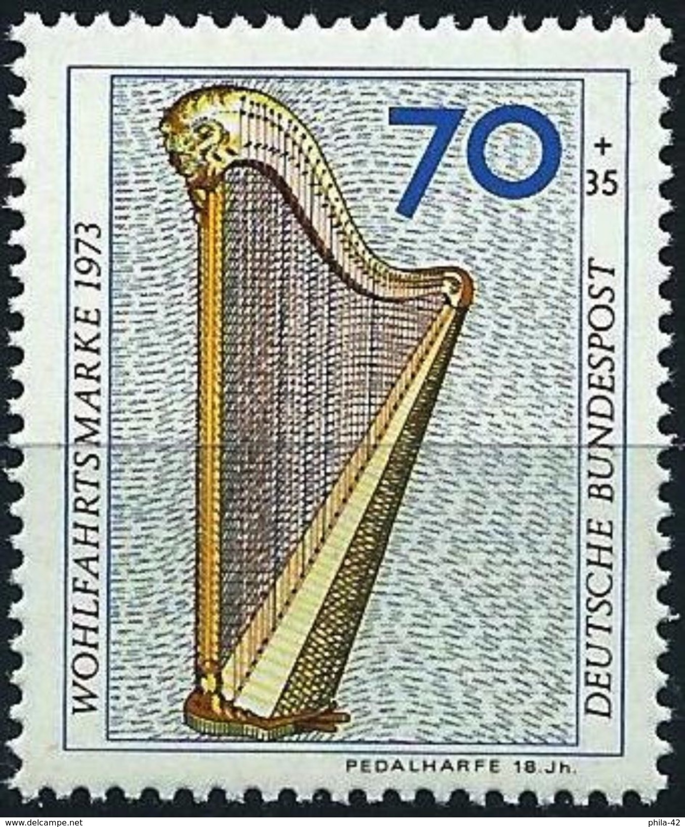 German Federal Republic 1973 - Musical Instrument : Harp ( Mi 785 - YT 634 ) MNH** - Música