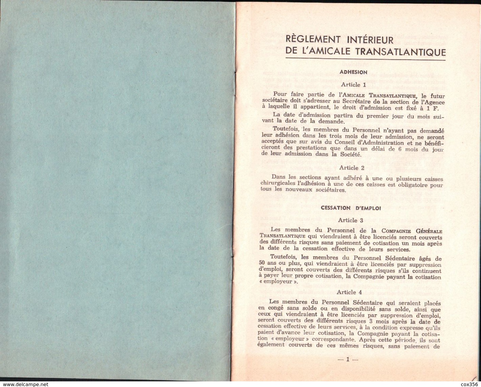 RÈGLEMENT INTÉRIEUR De L'Amicale TRANSATLANTIQUE 1969 - Techniek & Instrumenten