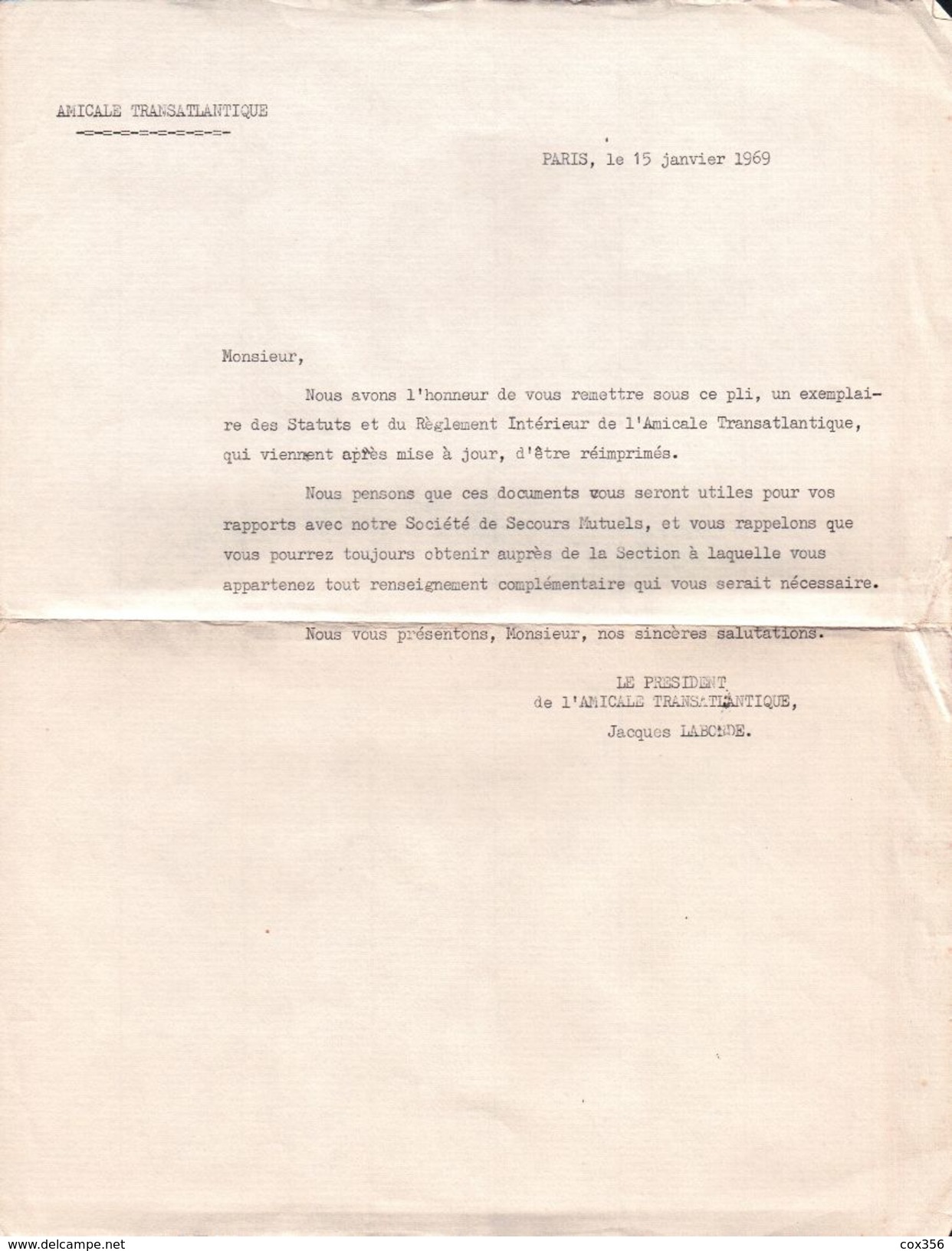 RÈGLEMENT INTÉRIEUR De L'Amicale TRANSATLANTIQUE 1969 - Tecnología & Instrumentos
