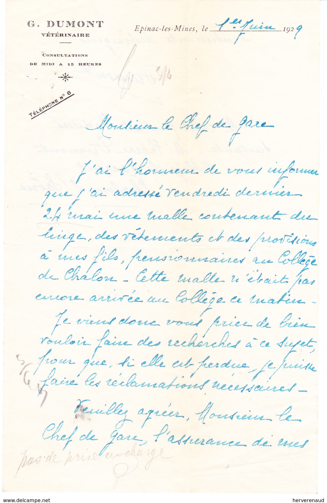 Lettre D'Epinac-les-Mines (1929) - Unclassified