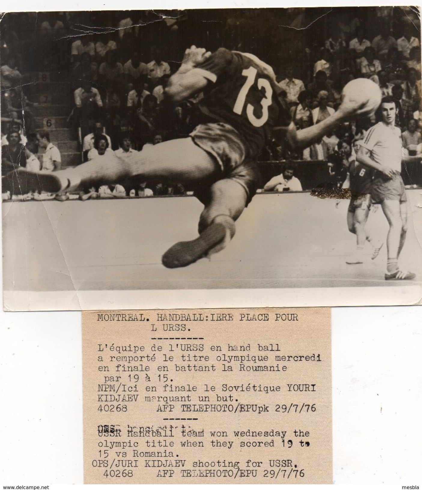 PHOTO AFP - MONTREAL - Titre Olympique Pour L'URSS Face à La ROUMANIE - Photo De YOURI  KIDJAEV - 29 Juillet 1976. - Handball