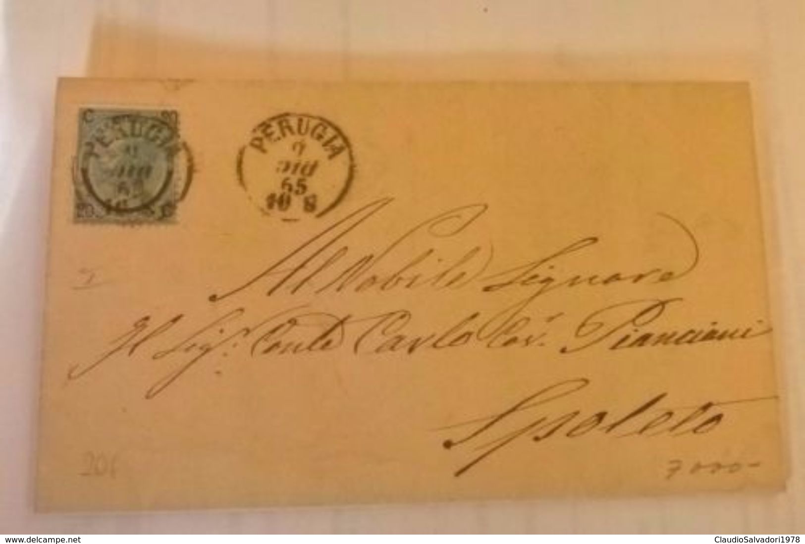 1865 REGNO C.20 FERRO CAVALLO I Tipo Busta Da Perugia A Spoleto DOPPIO CERCHIO - Storia Postale