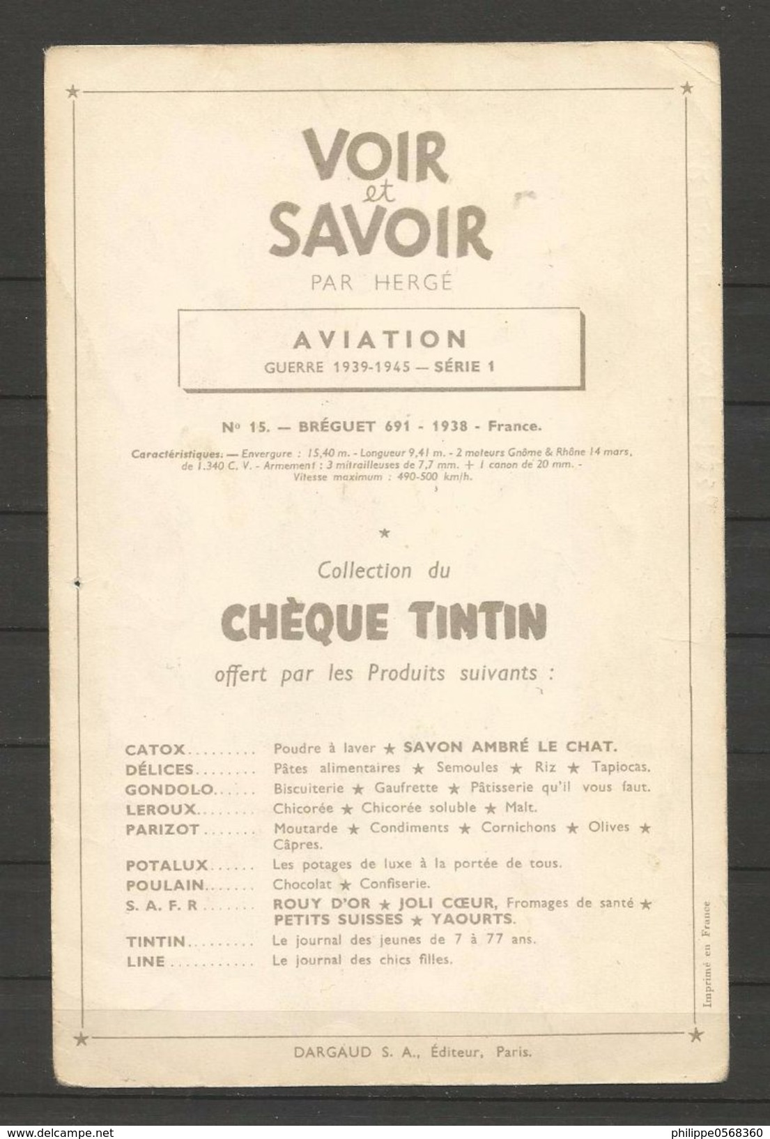 Chromo Tintin Collection "Voir Et Savoir" L'aviation De La Guerre 1939-1945 - Autres & Non Classés