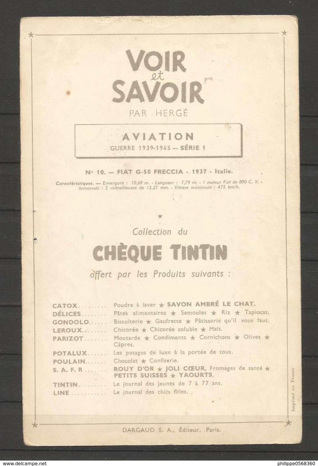 Chromo Tintin Collection "Voir Et Savoir" L'aviation De La Guerre 1939-1945 - Autres & Non Classés