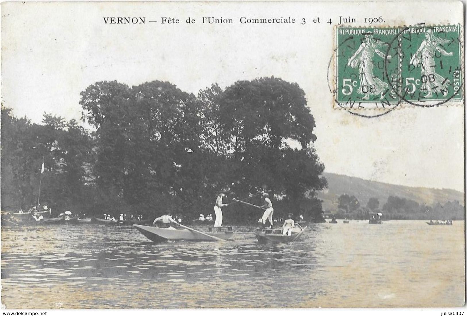 VERNON  (27) Carte Photo Fete De L'Union Commerciale 1906 Joutes Nautiques - Vernon