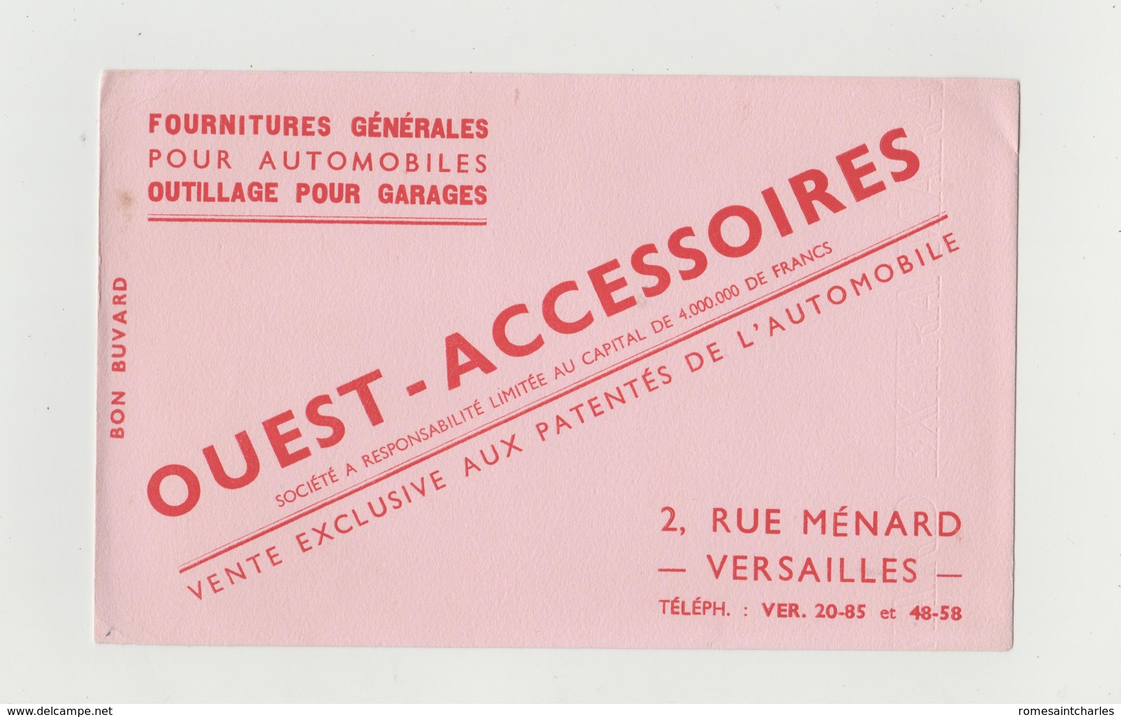 BUVARD OUEST ACCESSOIRES FOURNITURES GENERALES POUR AUTOMOBILES , VERSAILLES - Automobile