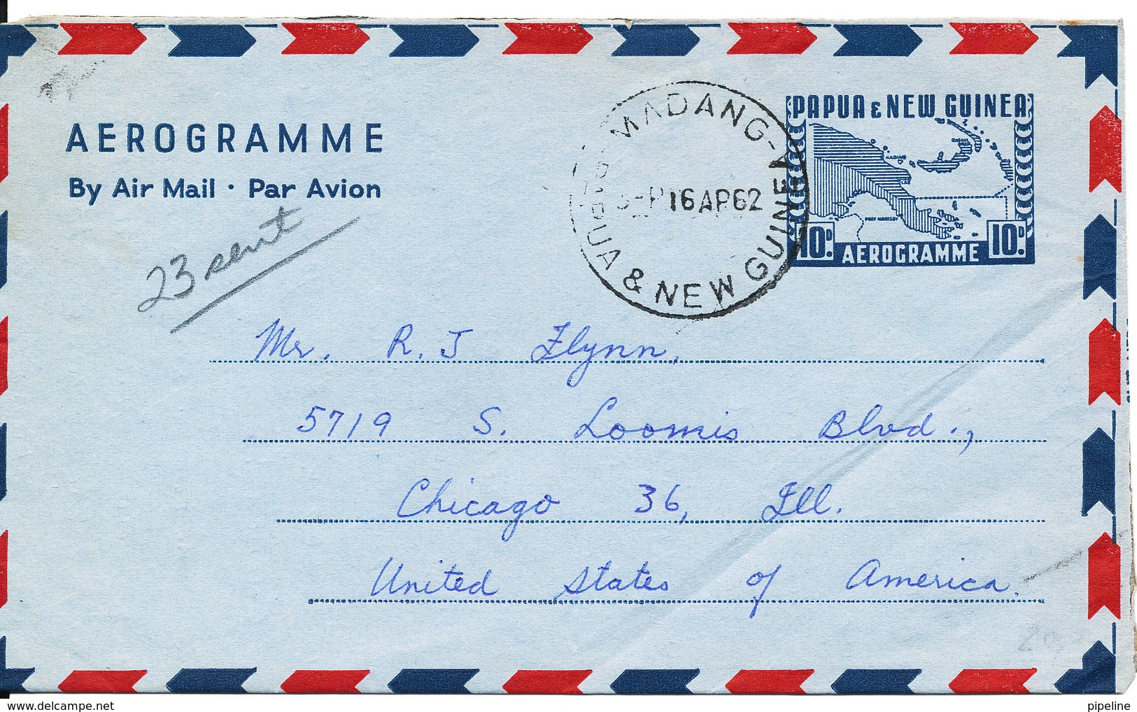 Papua New Guinea Aerogramme Sent To USA 16-4-1962 - Papua New Guinea