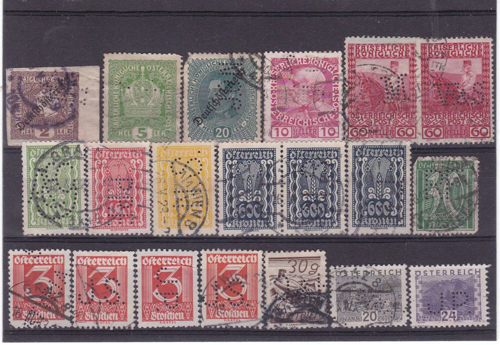 #8249 Austria Lot Of 20 Old Stamps Used: Mostly Different Perfins - Perforiert/Gezähnt