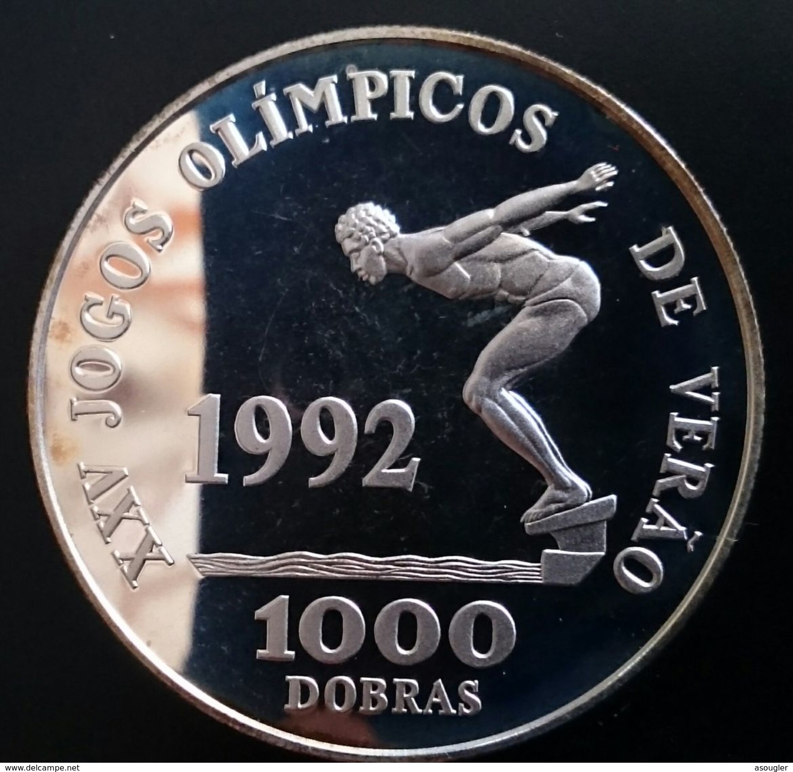 SAINT THOMAS & PRINCE ISLAND 1000 DOBRAS SILVER PROOF "OLYMPIC GAMES 1992" Free Shipping Via Registered Air Mail - São Tomé Und Príncipe