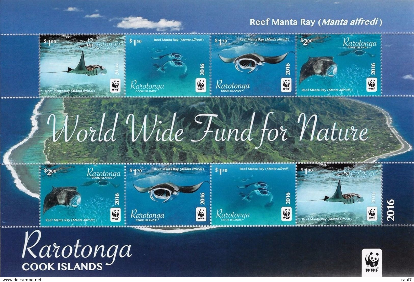 Rarotonga 2016 - Faune En Danger, Wwf, Raie Manta - Feuillet Neufs // Mnh - Unused Stamps