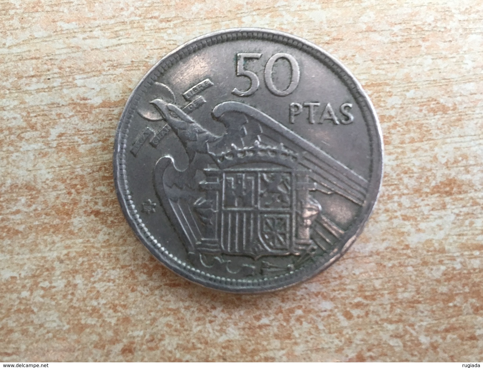 1957 (58) Spain Espana 50 Pesetas Coin,  UNA GRANDE LIBRE On Edge - VF/Ex Very Fine, Ex Fine - 50 Pesetas