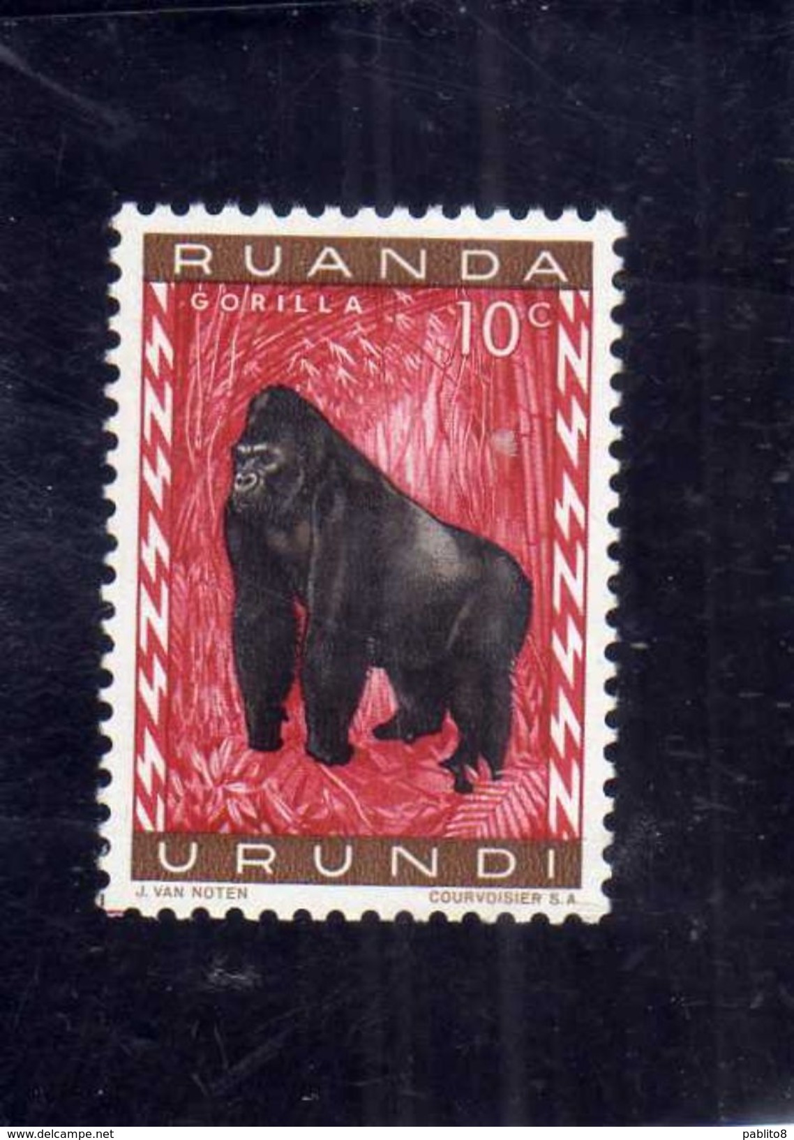 RUANDA URUNDI 1959 1961 FAUNA GORILLA ANIMALS SCIMPANZE' ANIMALI CENT. 10 C MH - Nuovi