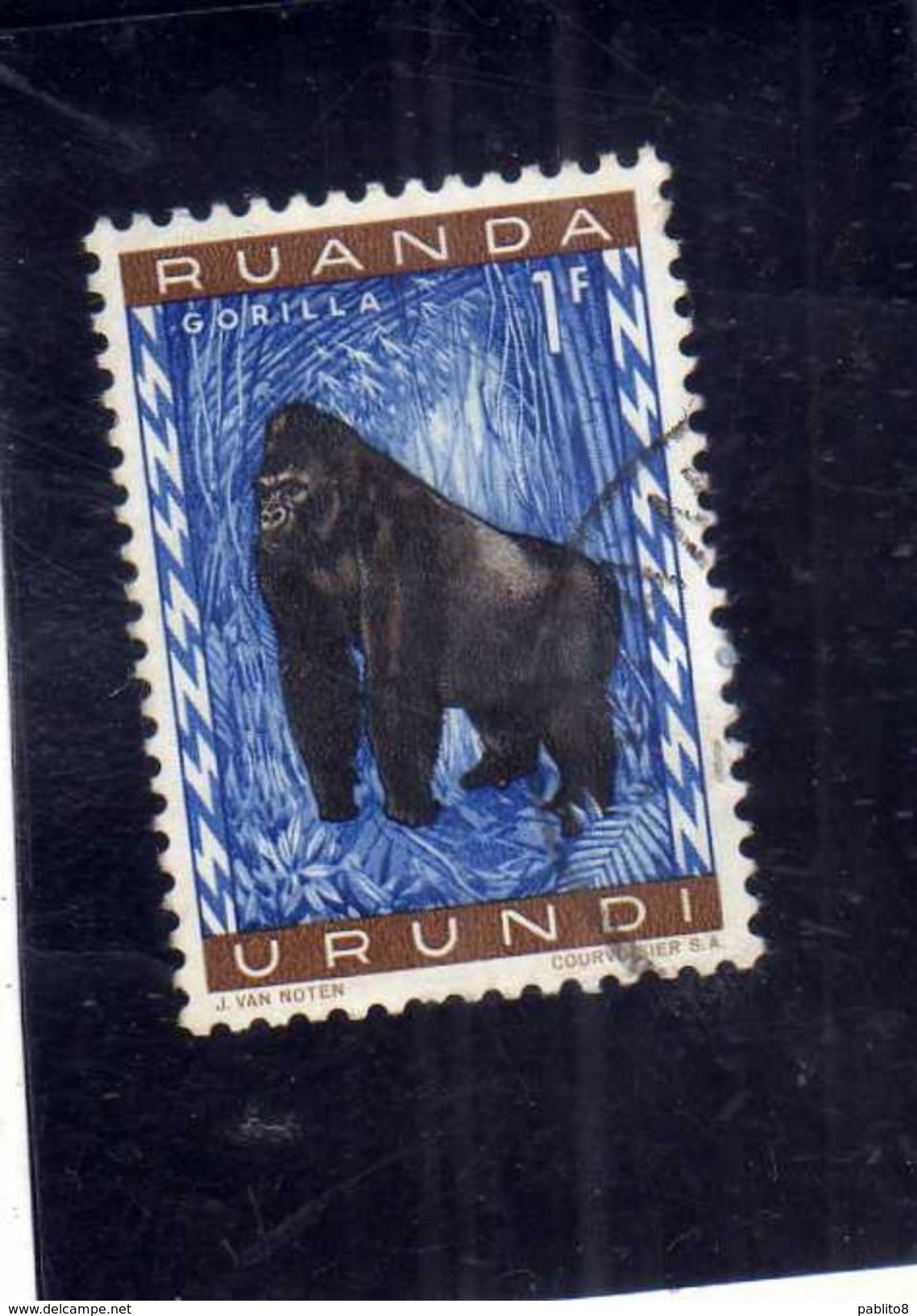 RUANDA URUNDI 1959 1961 FAUNA GORILLA ANIMALS SCIMPANZE' ANIMALI 1F USATO USED OBLITERE' - Nuovi