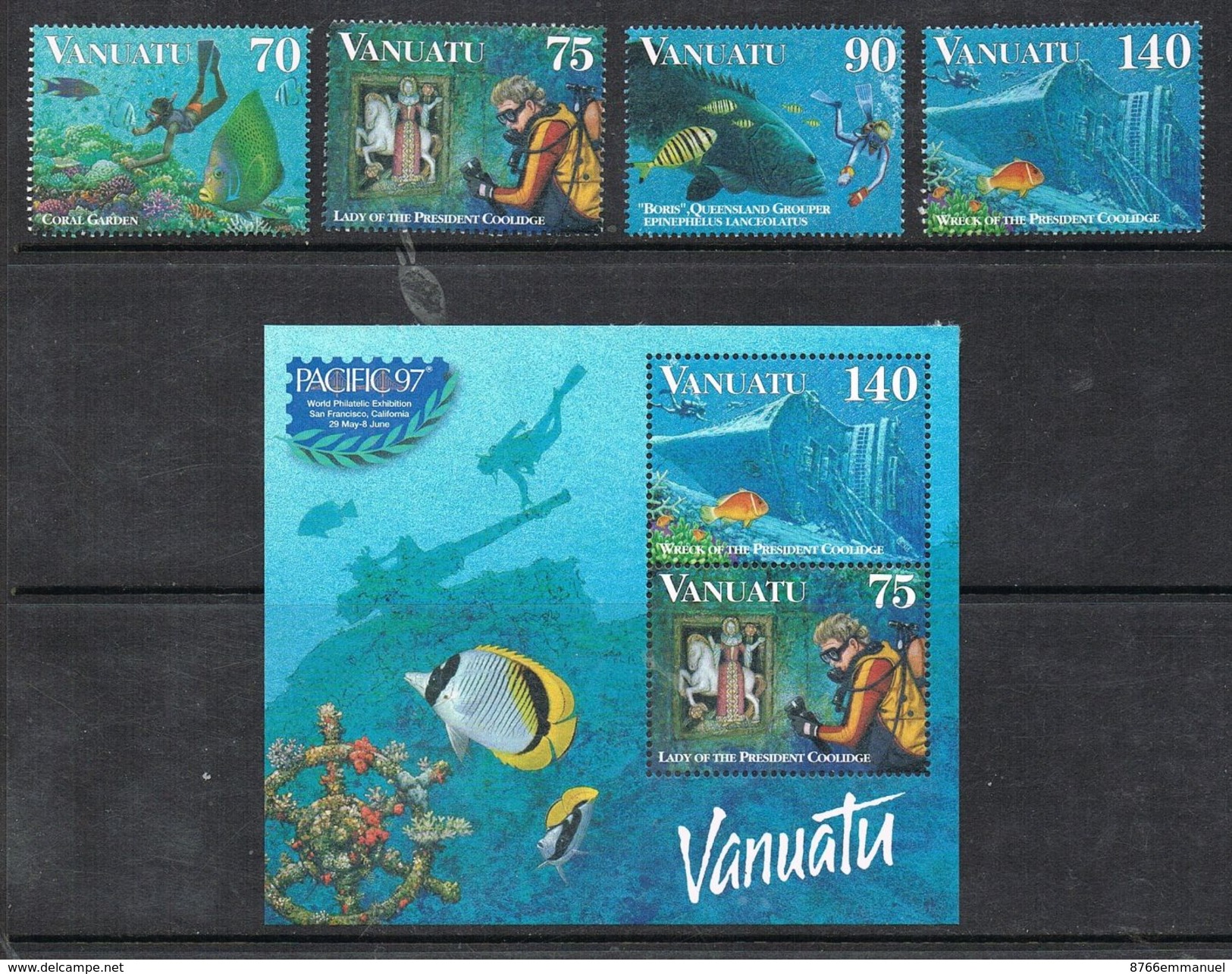 VANUATU N°1021 A 1024 N* Et BLOC FEUILLET N°28 N*  Faune Marine, Poissons, Trésor, Plongée - Vanuatu (1980-...)