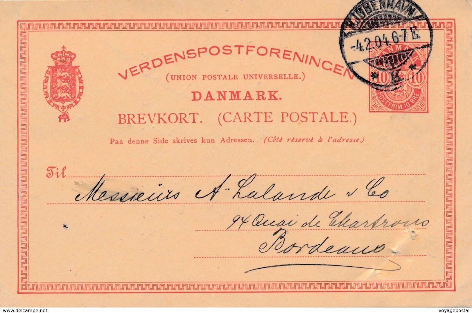 Danemark Copenhagen Entier Repique 10 Ore Pour La France - Postal Stationery