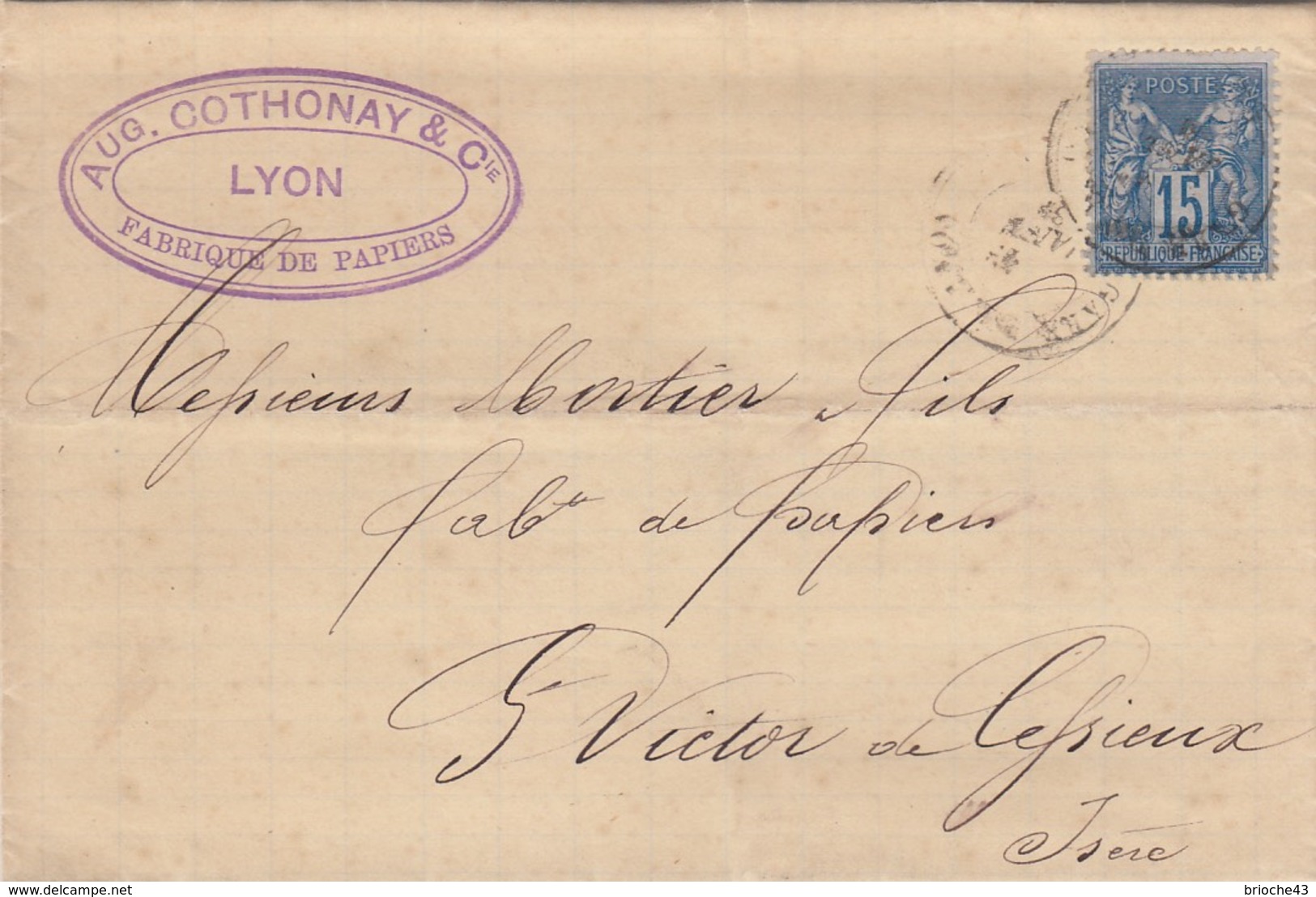 FRANCE - LETTRE  1881 AUG. COTHONAY FABRIQUE DE PAPIERS LYON POUR ST VICTOR DE CESSIEUX ISERE / 3 - 1877-1920: Periodo Semi Moderno