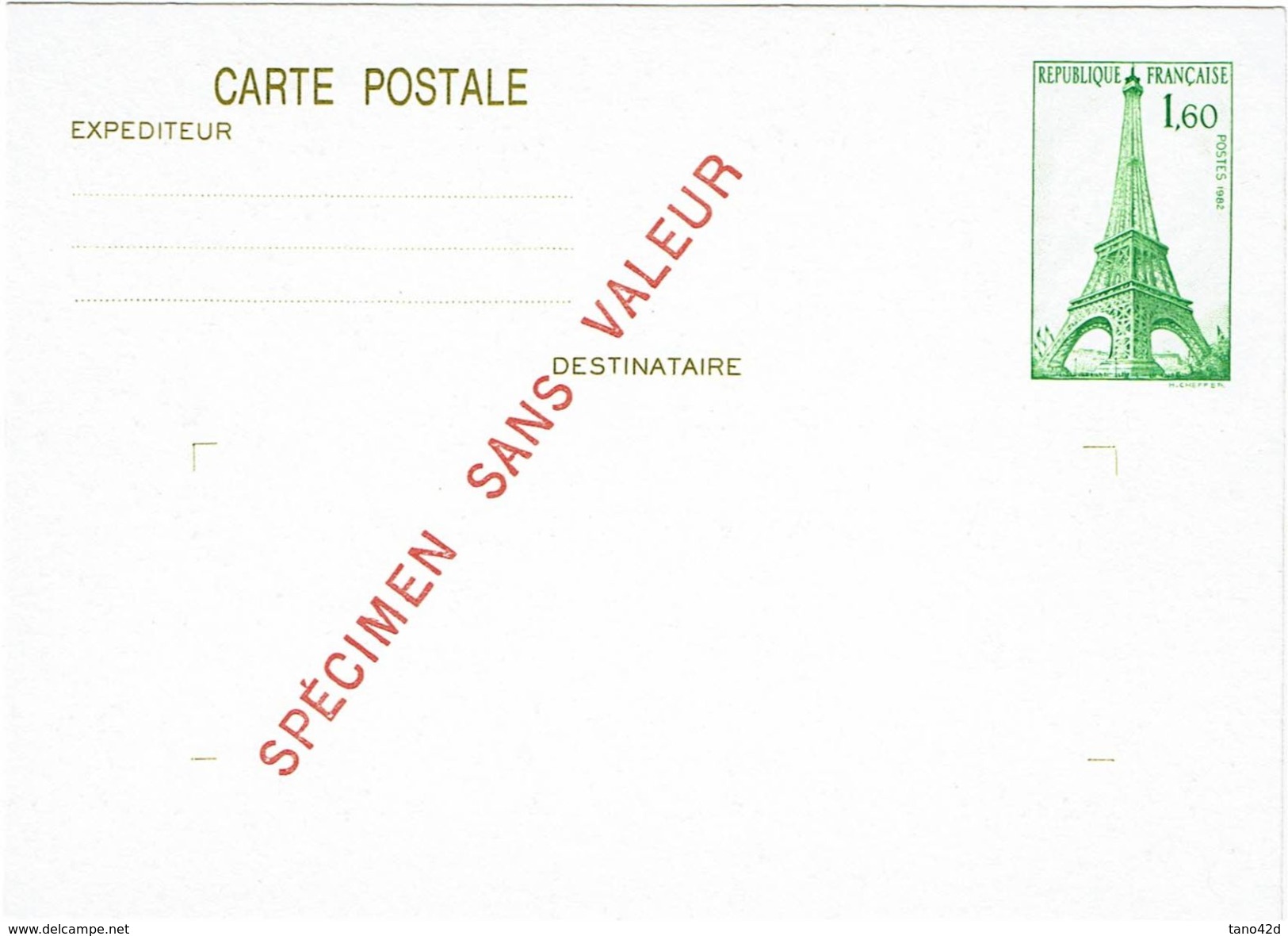 EP CP TOUR EIFFEL 1fr60 SURCHARGEE "SPECIMEN SANS VALEUR" - Specimen