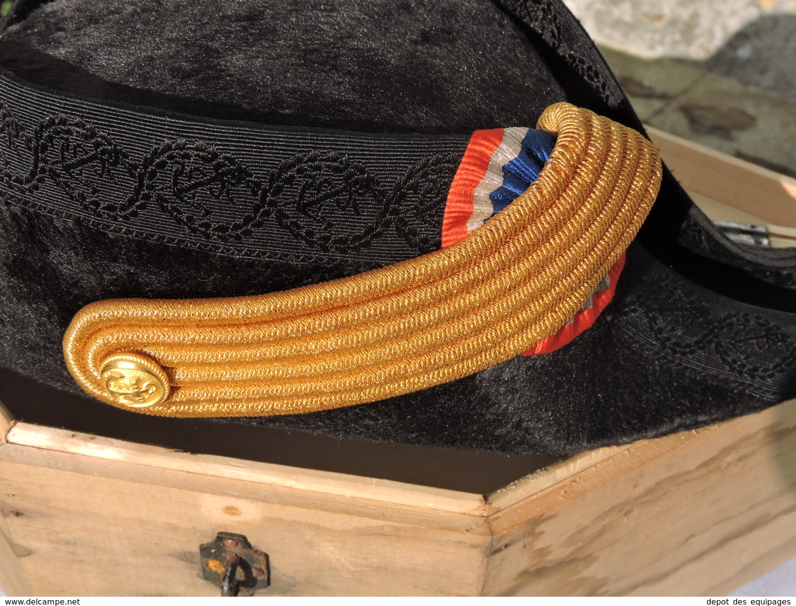 SUPERBE BICORNE OFFICIER MARINE NATIONALE + BOITE TRANSPORT -- III° REPUBLIQUE