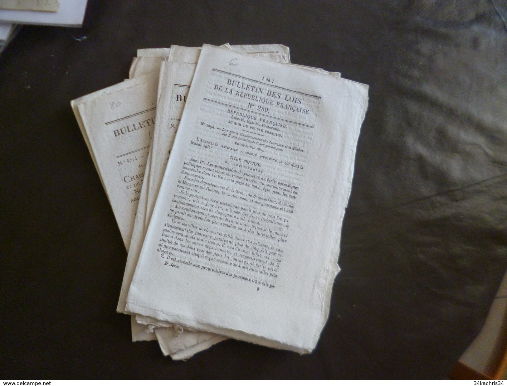 Lot 8 Bulletins Des Lois Thème Presse Journaux Crieurs Publics Journaux Périodiques Afficheurs - Decreti & Leggi