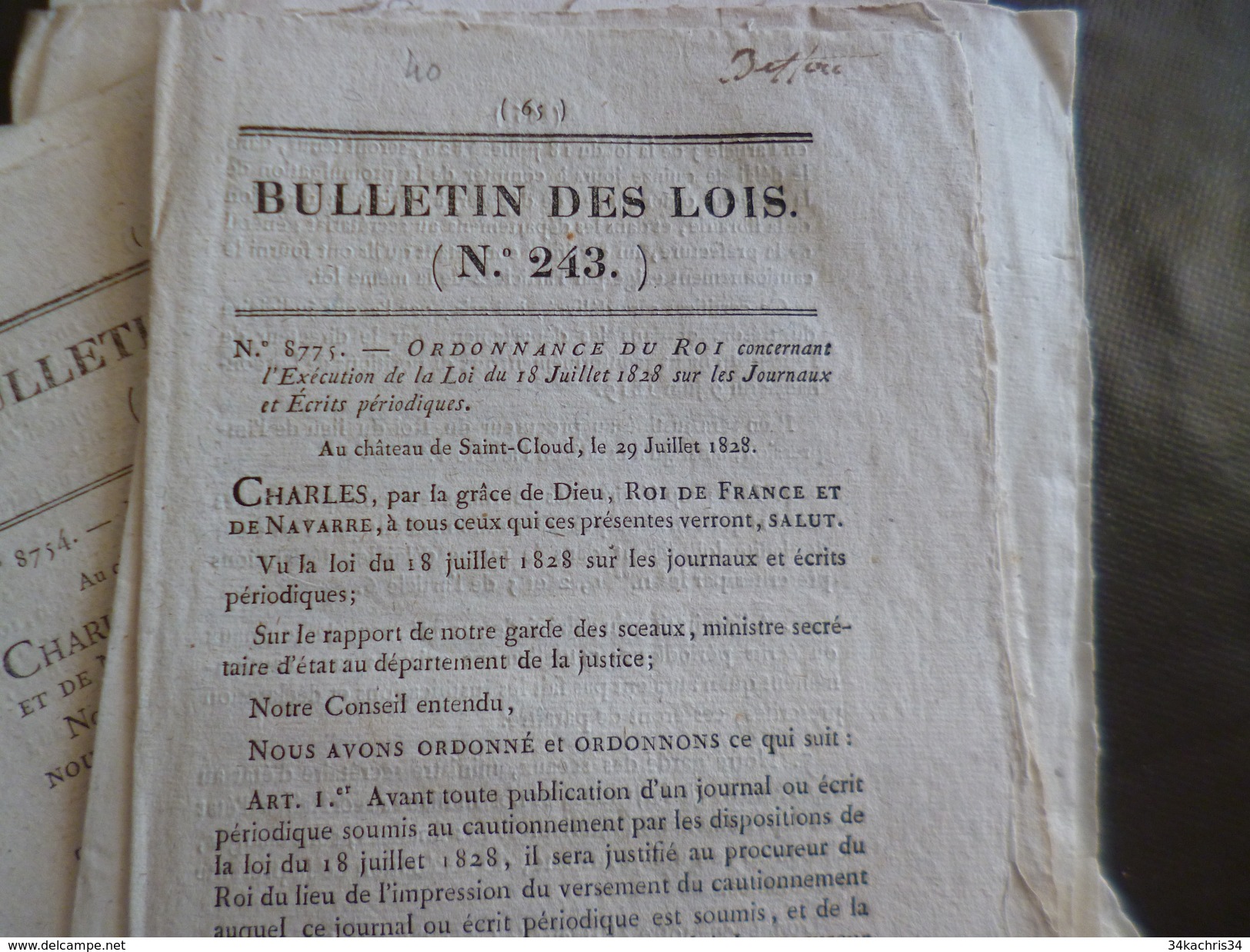 Lot 8 Bulletins Des Lois Thème Presse Journaux Crieurs Publics Journaux Périodiques Afficheurs - Decreti & Leggi