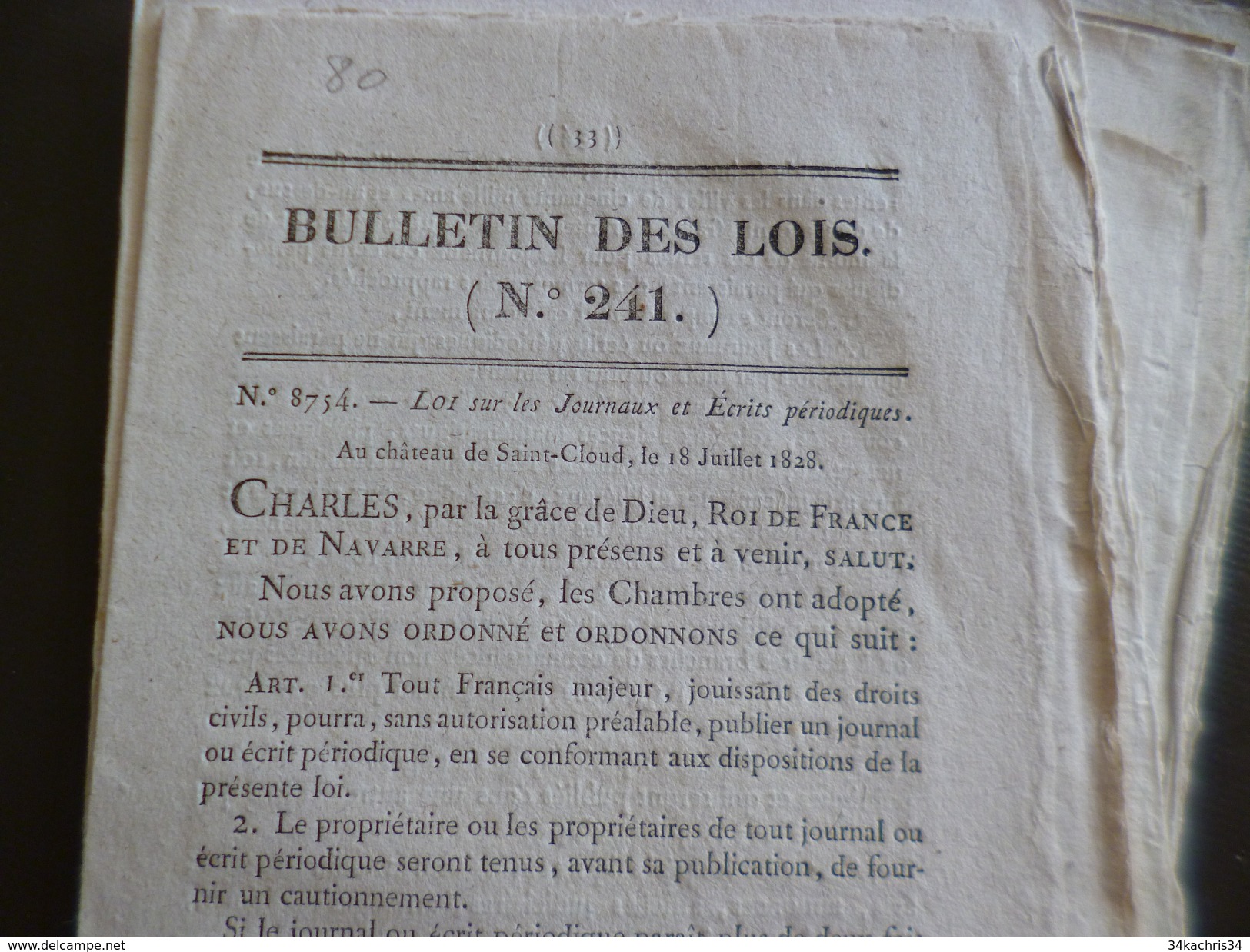 Lot 8 Bulletins Des Lois Thème Presse Journaux Crieurs Publics Journaux Périodiques Afficheurs - Decreti & Leggi