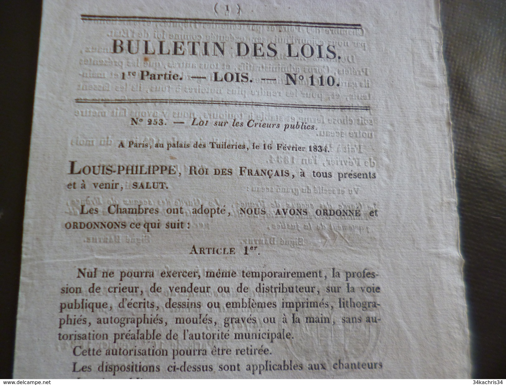 Lot 8 Bulletins des lois thème presse journaux crieurs publics journaux périodiques afficheurs