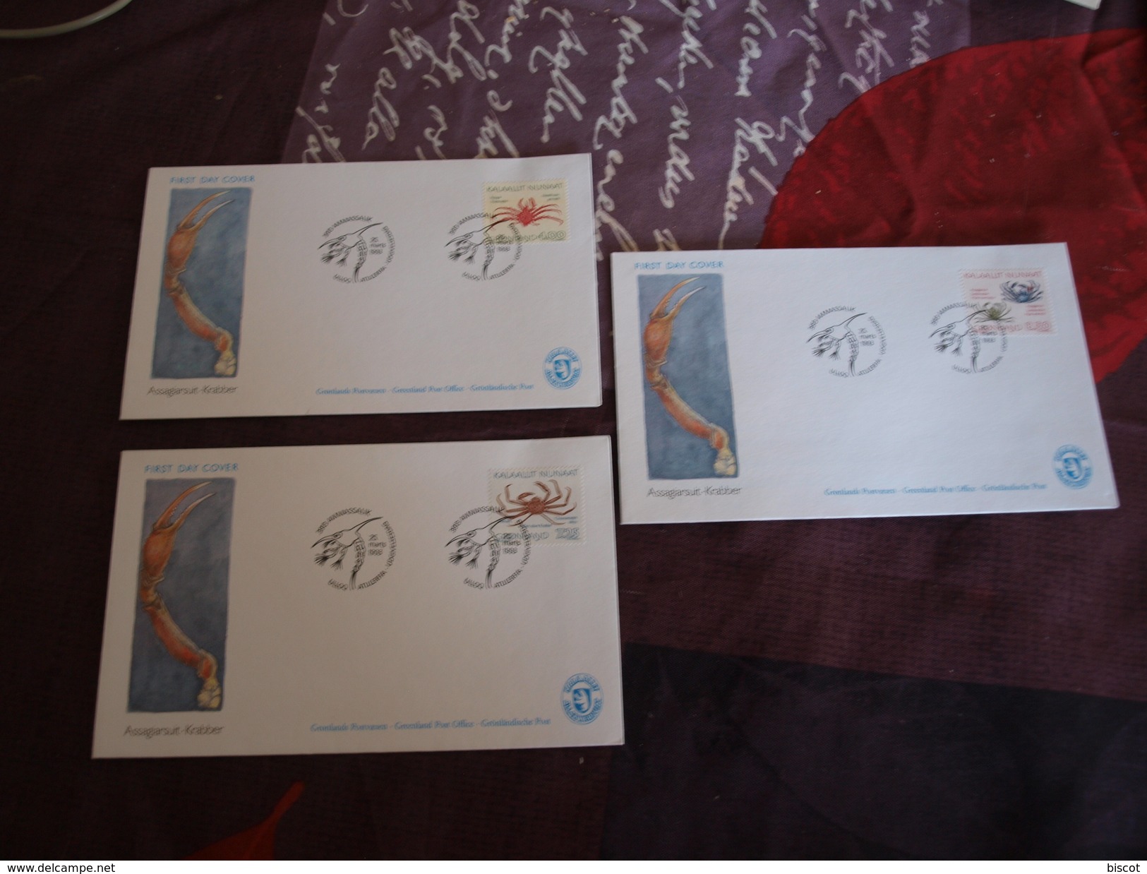 Groenland 3 FDC 1993 Crabes - Faune Arctique