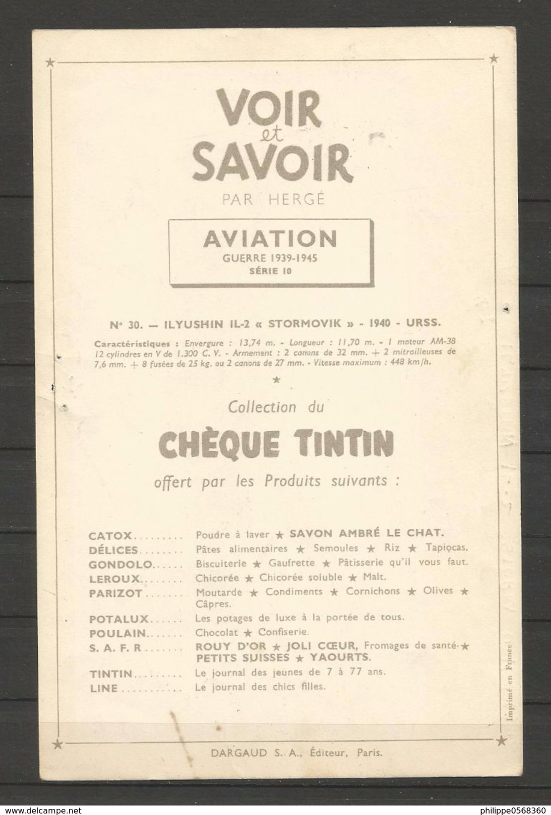 Chromos Tintin Collection "Voir Et Savoir" L'aviation De La Guerre 1939-1945 - Autres & Non Classés