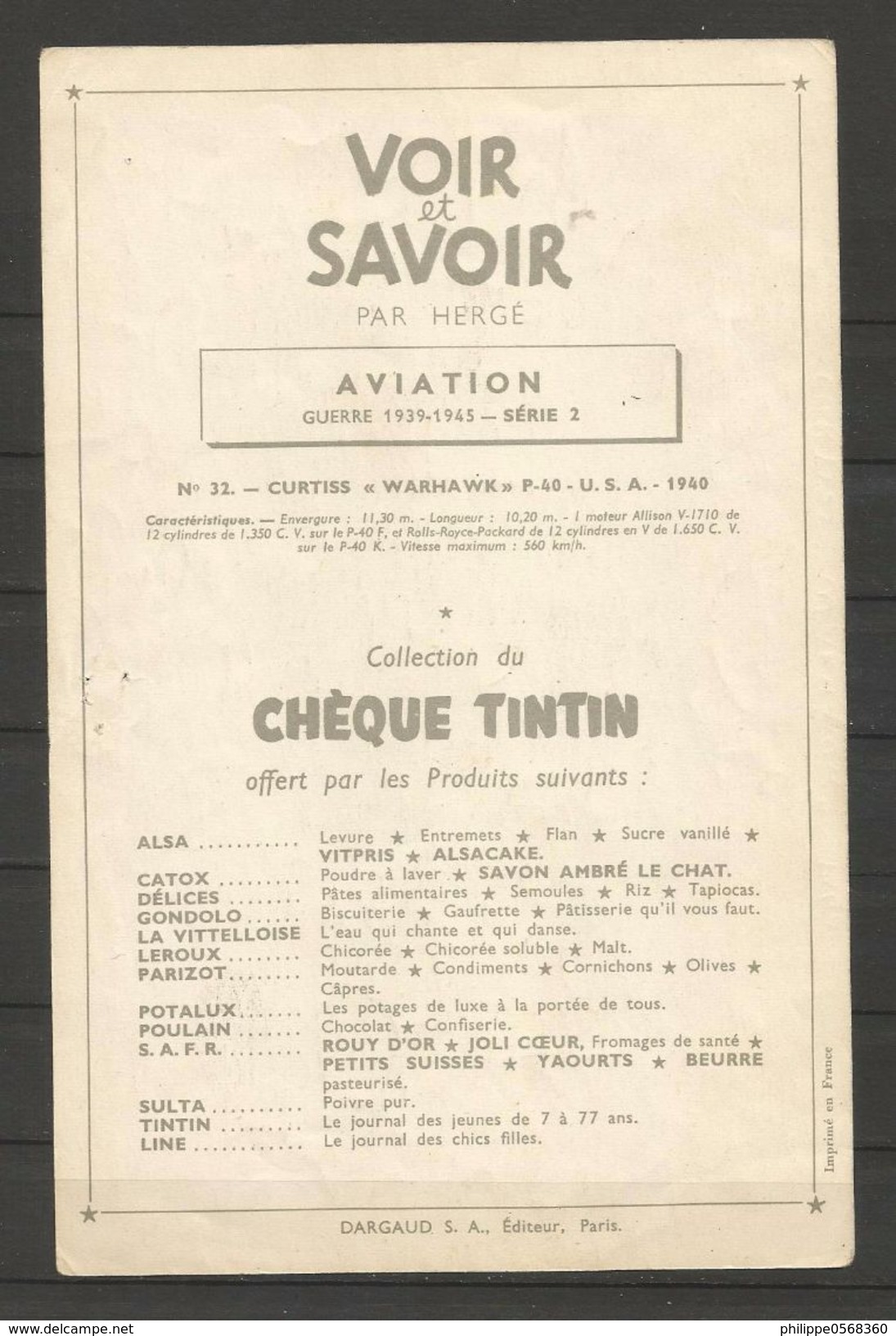 Chromos Tintin Collection "Voir Et Savoir" L'aviation De La Guerre 1939-1945 - Autres & Non Classés