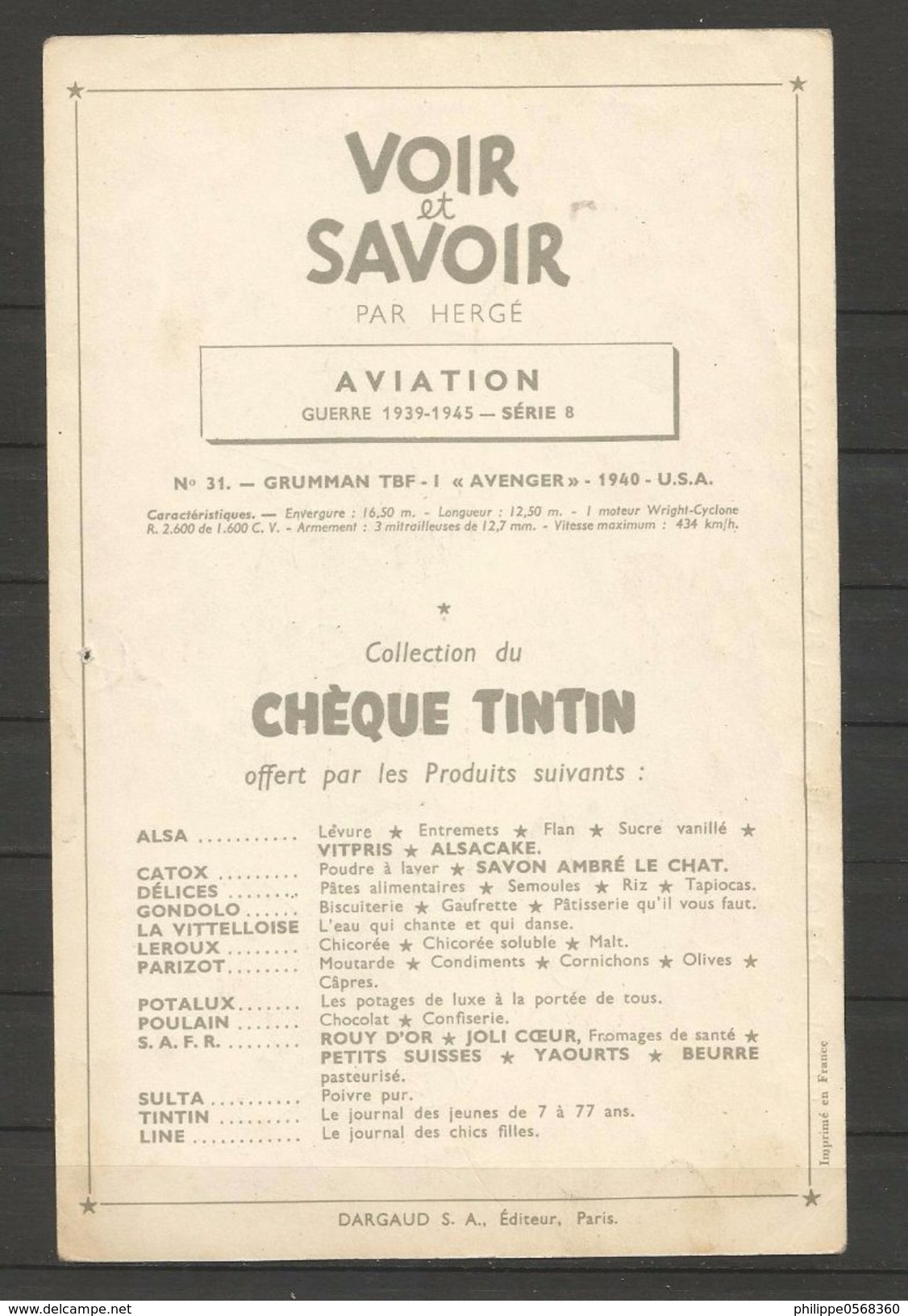 Chromos Tintin Collection "Voir Et Savoir" L'aviation De La Guerre 1939-1945 - Autres & Non Classés