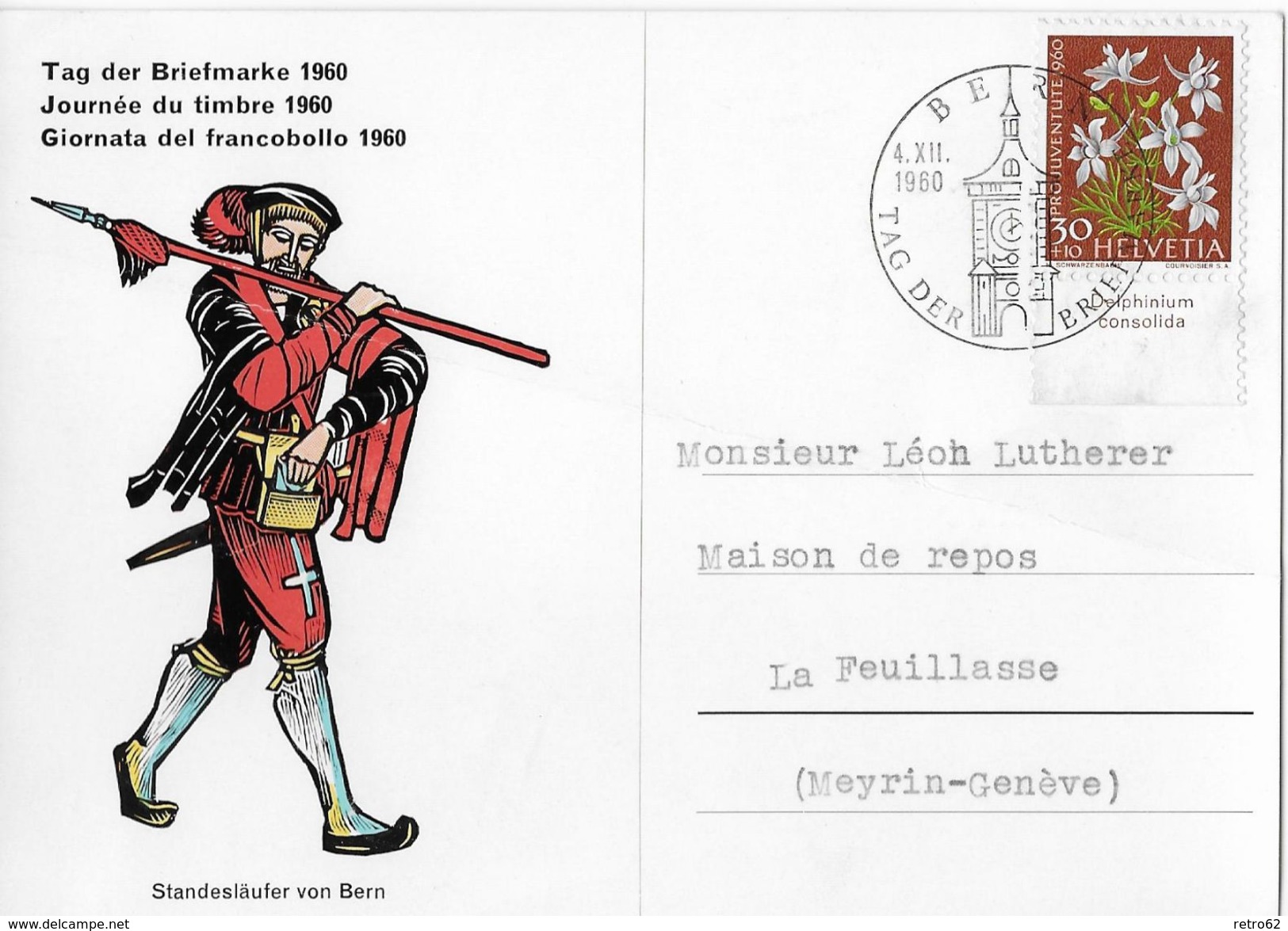 HEIMAT BERN → 1960 Tag Der Briefmarke Bern, Standesläufer Von Bern - Briefe U. Dokumente